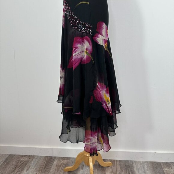 Midnight Velvet Black Asymmetrical Beaded Fairycore Whimsigoth Midi Dress Sz M - Picture 9 of 16